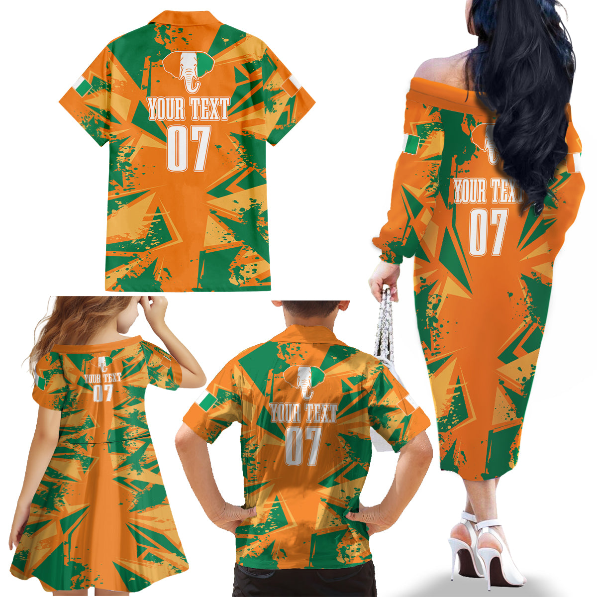 Ivory Coast Football Custom Family Matching Off Shoulder Long Sleeve Dress and Hawaiian Shirt Les Elephants Champions - Wonder Print Shop