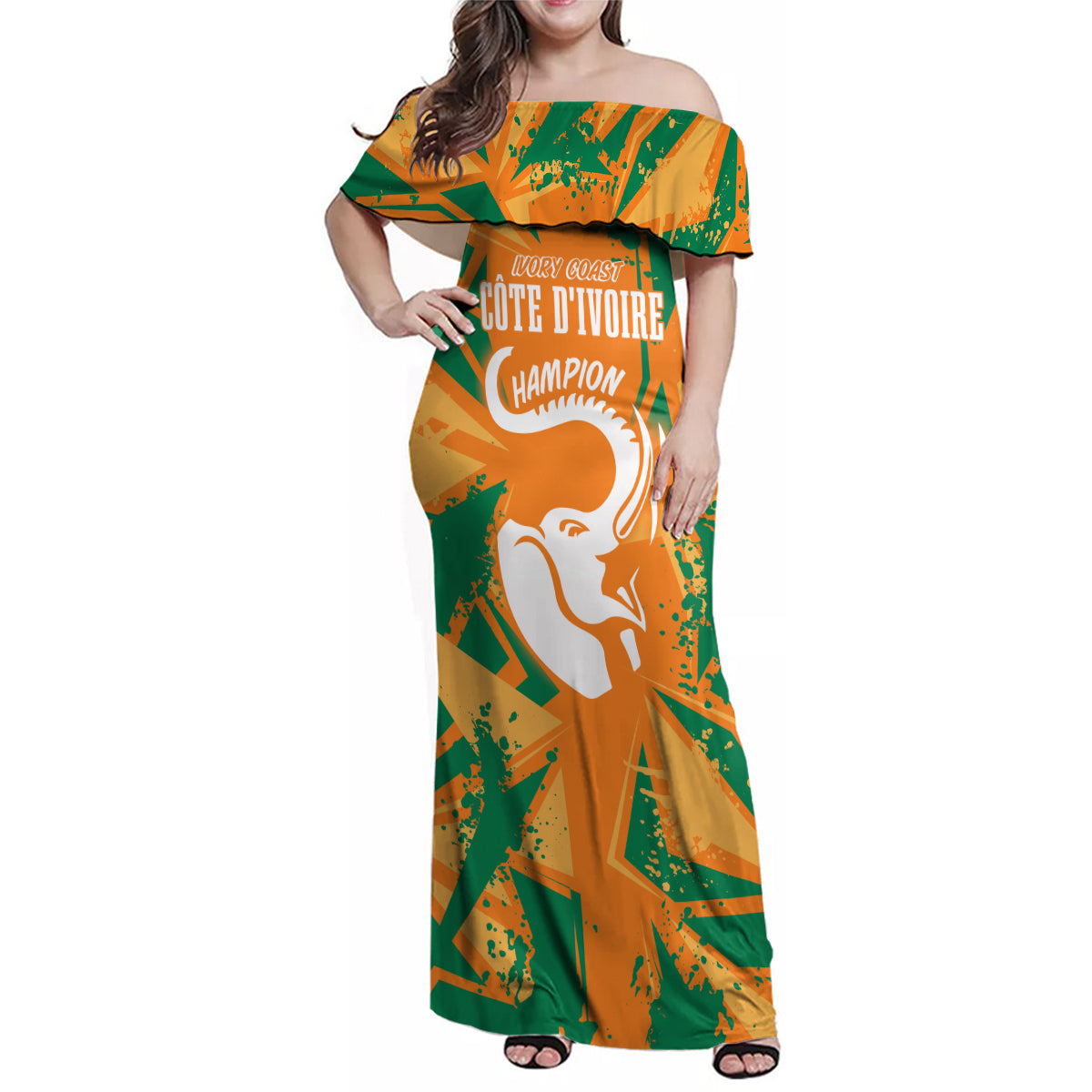 Ivory Coast Football Custom Family Matching Off Shoulder Maxi Dress and Hawaiian Shirt Les Elephants Champions LT7 - Wonder Print Shop