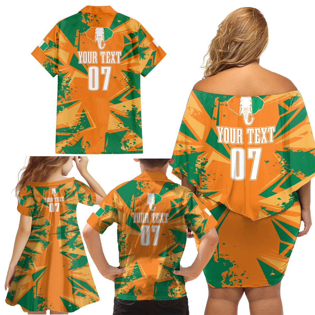 Ivory Coast Football Custom Family Matching Off Shoulder Short Dress and Hawaiian Shirt Les Elephants Champions LT7 - Wonder Print Shop