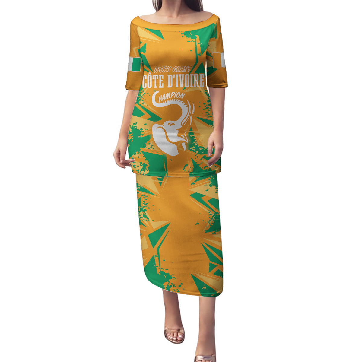 Ivory Coast Football Custom Family Matching Puletasi and Hawaiian Shirt Les Elephants Champions - Wonder Print Shop