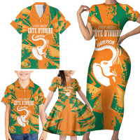 Ivory Coast Football Custom Family Matching Short Sleeve Bodycon Dress and Hawaiian Shirt Les Elephants Champions - Wonder Print Shop