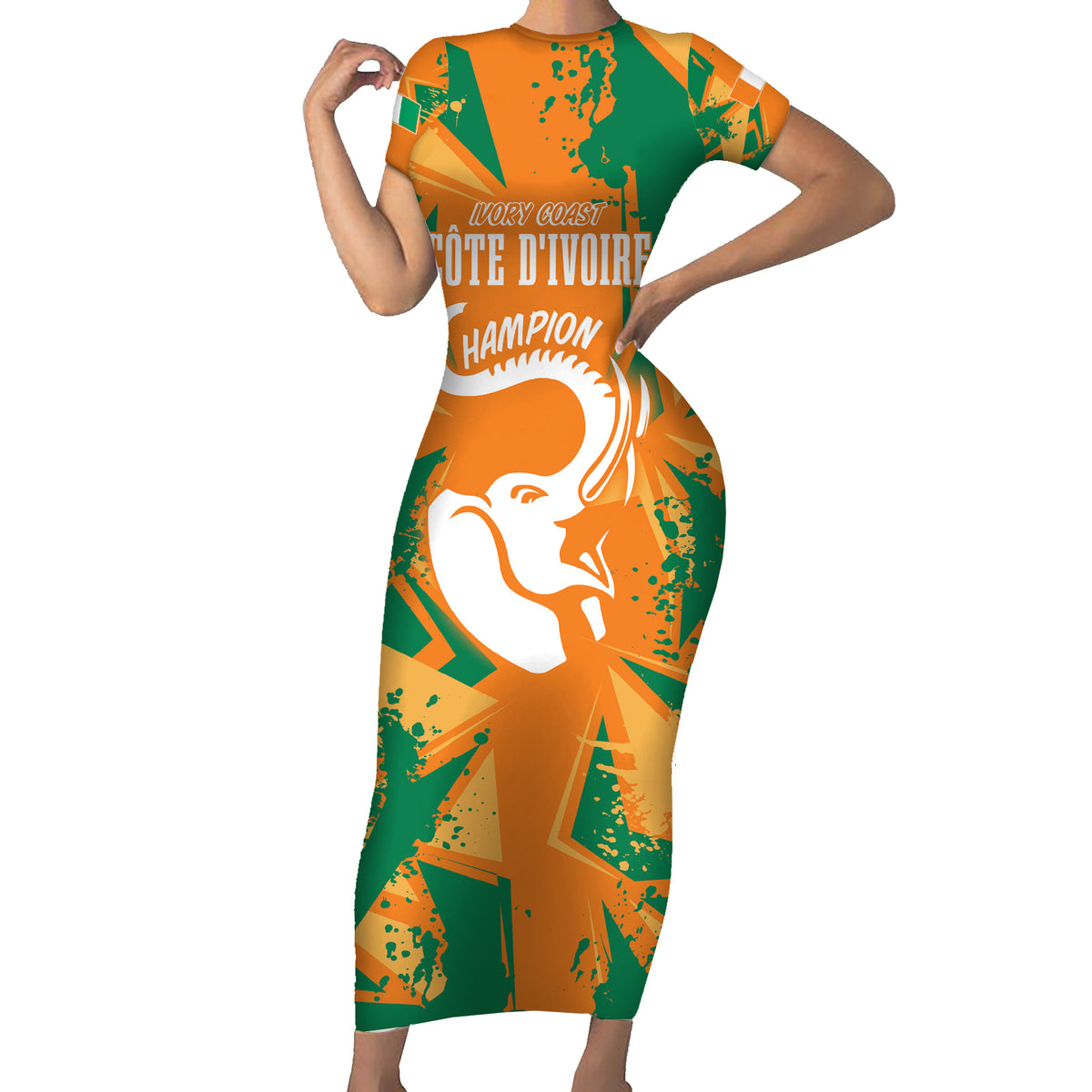 Ivory Coast Football Custom Family Matching Short Sleeve Bodycon Dress and Hawaiian Shirt Les Elephants Champions - Wonder Print Shop