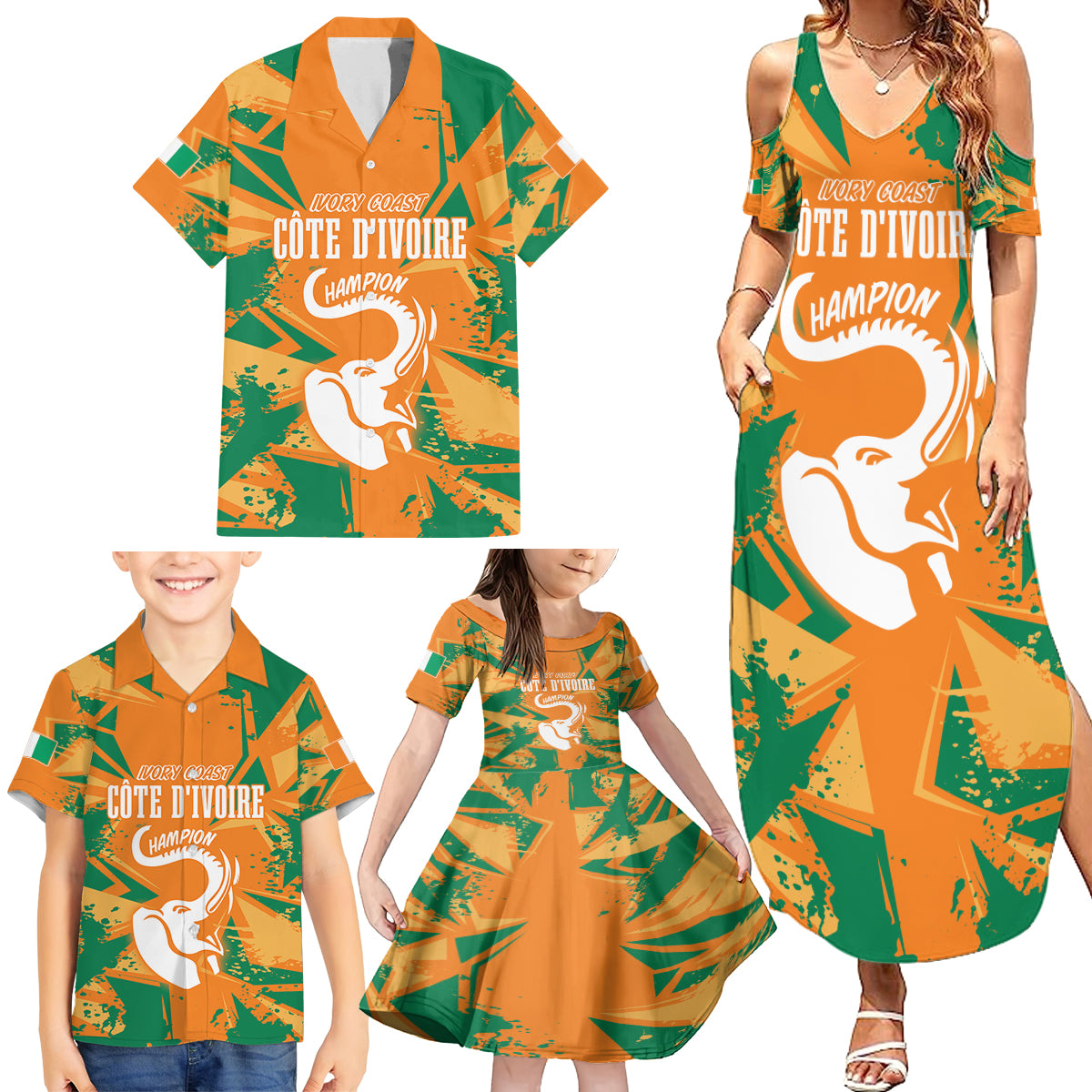 Ivory Coast Football Custom Family Matching Summer Maxi Dress and Hawaiian Shirt Les Elephants Champions - Wonder Print Shop