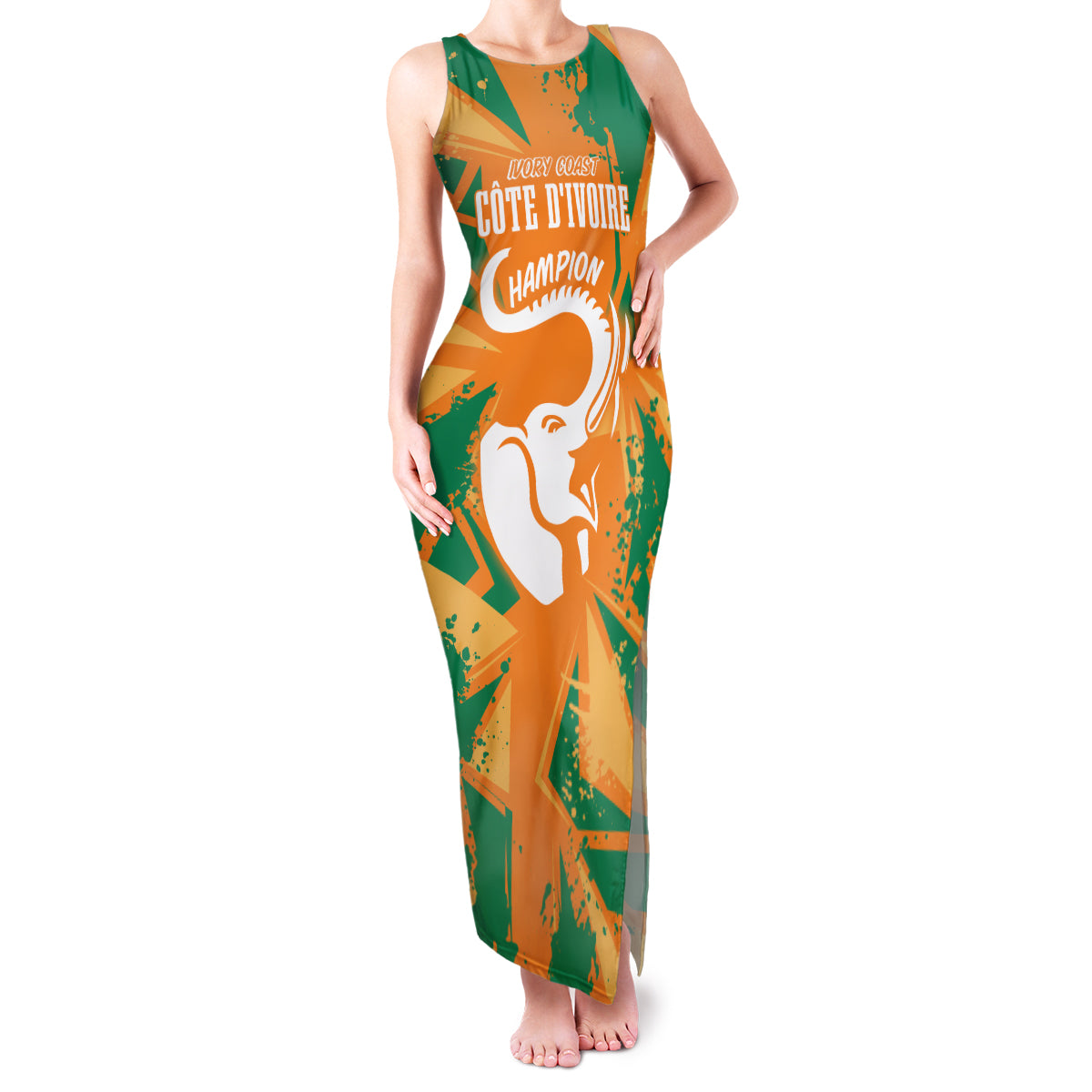 Ivory Coast Football Custom Family Matching Tank Maxi Dress and Hawaiian Shirt Les Elephants Champions - Wonder Print Shop