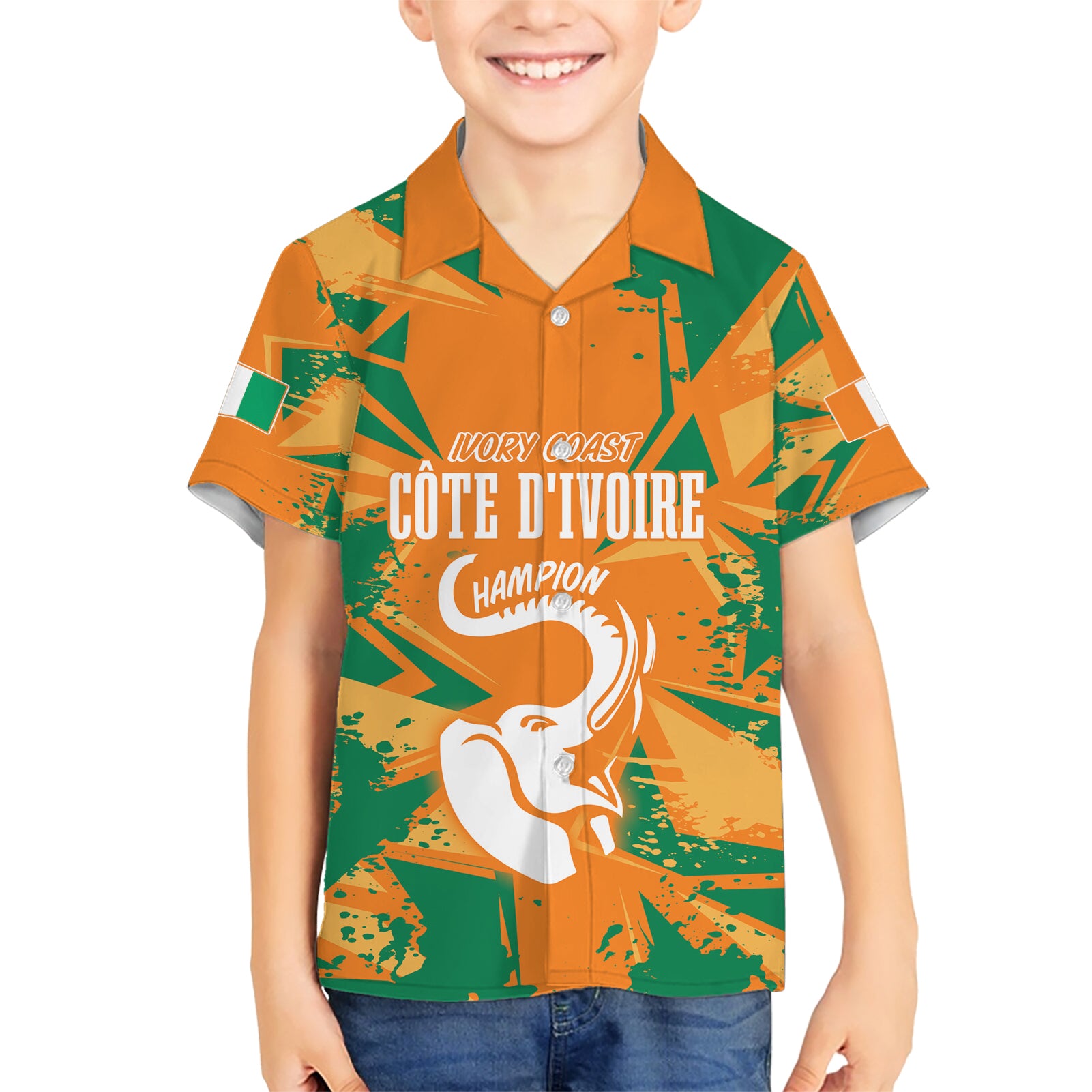 Ivory Coast Football Custom Kid Hawaiian Shirt Les Elephants Champions - Wonder Print Shop