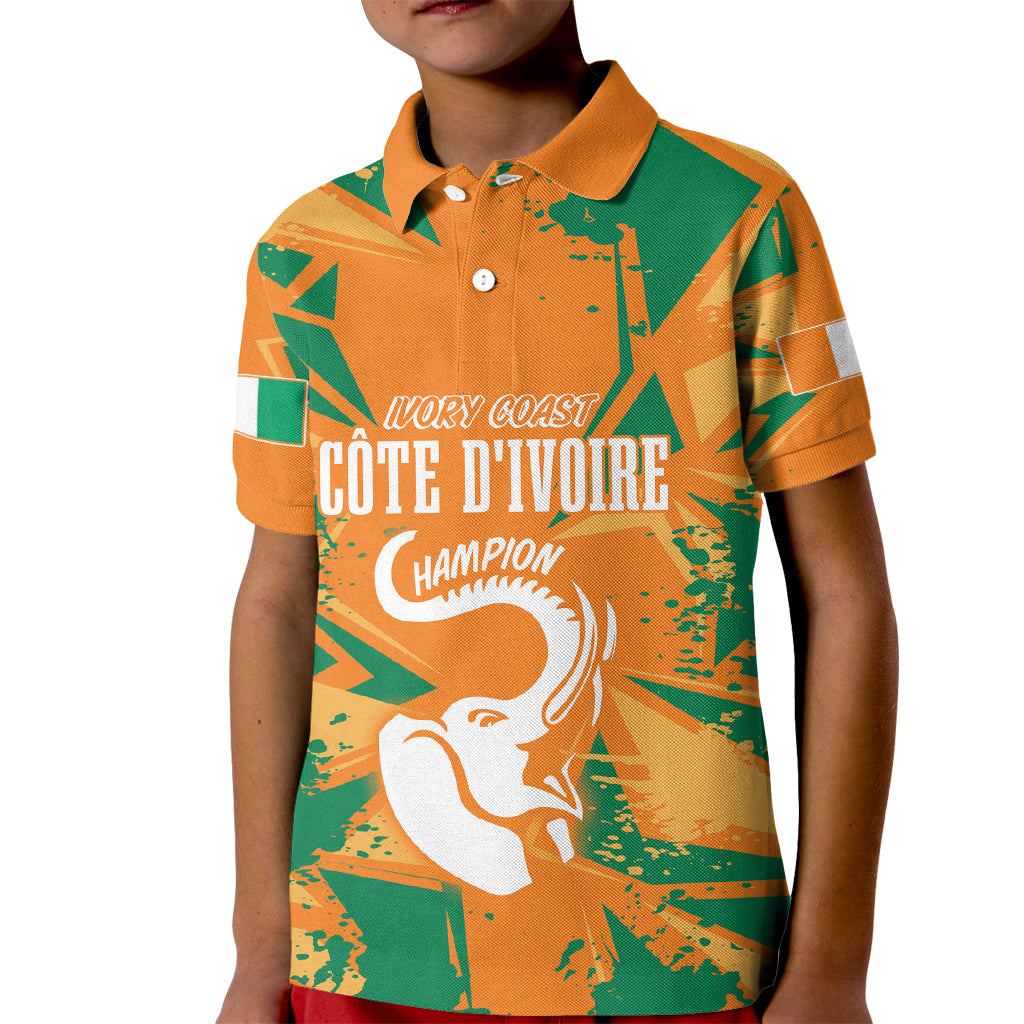 Ivory Coast Football Custom Kid Polo Shirt Les Elephants Champions - Wonder Print Shop
