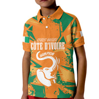 Ivory Coast Football Custom Kid Polo Shirt Les Elephants Champions - Wonder Print Shop