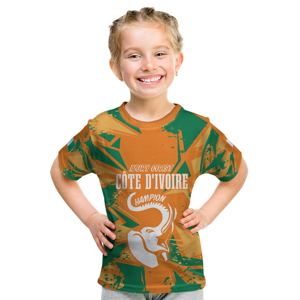 Ivory Coast Football Custom Kid T Shirt Les Elephants Champions - Wonder Print Shop