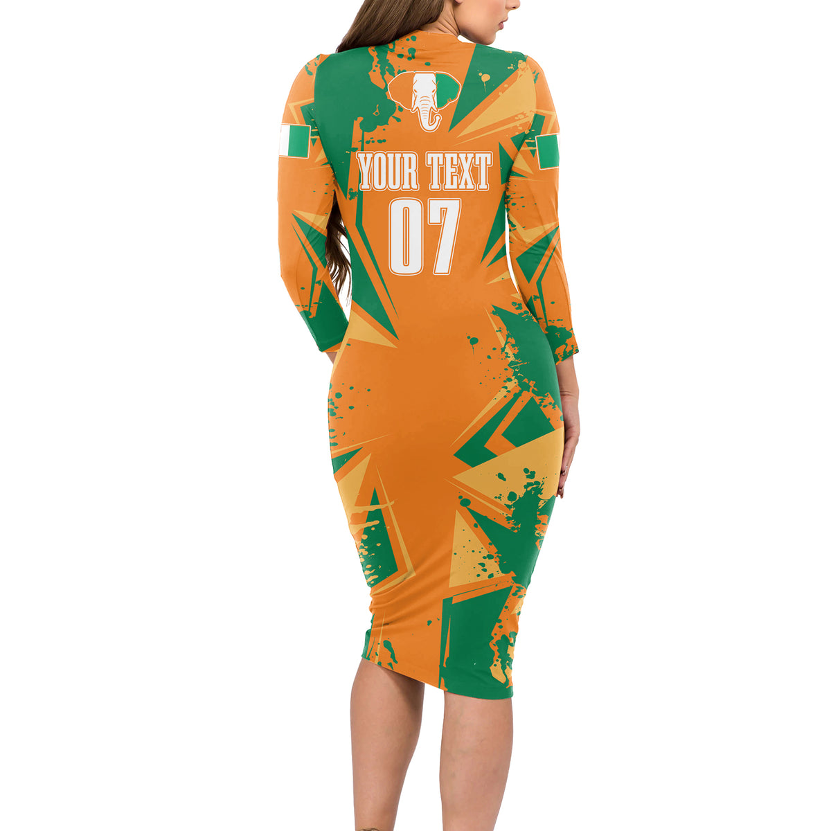 Ivory Coast Football Custom Long Sleeve Bodycon Dress Les Elephants Champions - Wonder Print Shop