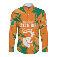 Ivory Coast Football Custom Long Sleeve Button Shirt Les Elephants Champions - Wonder Print Shop