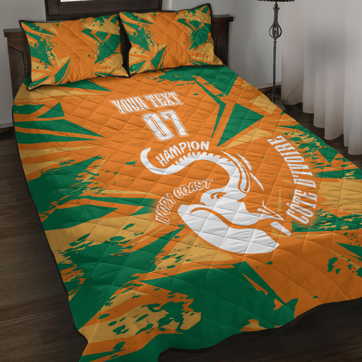 Ivory Coast Football Custom Quilt Bed Set Les Elephants Champions - Wonder Print Shop