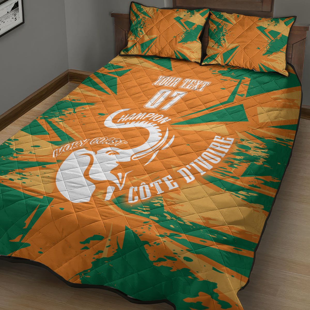 Ivory Coast Football Custom Quilt Bed Set Les Elephants Champions - Wonder Print Shop