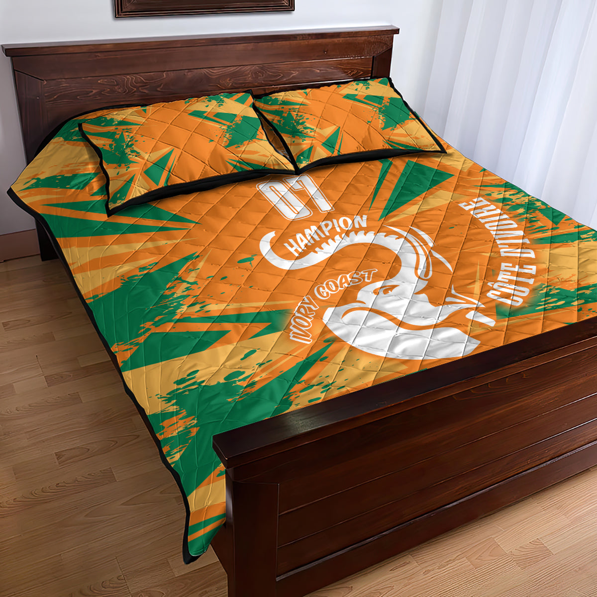 Ivory Coast Football Custom Quilt Bed Set Les Elephants Champions - Wonder Print Shop