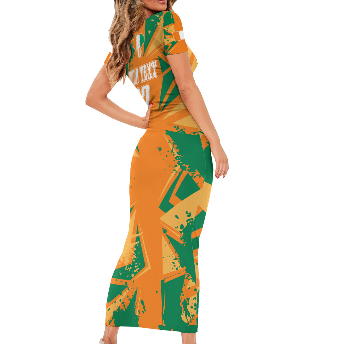 Ivory Coast Football Custom Short Sleeve Bodycon Dress Les Elephants Champions - Wonder Print Shop