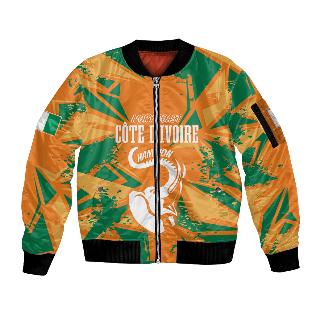 Ivory Coast Football Custom Sleeve Zip Bomber Jacket Les Elephants Champions - Wonder Print Shop