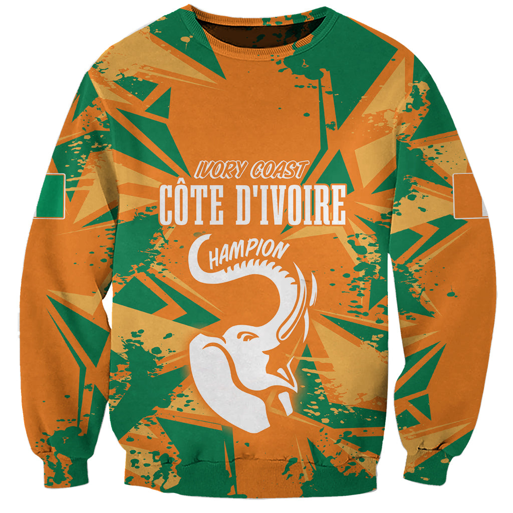 Ivory Coast Football Custom Sweatshirt Les Elephants Champions - Wonder Print Shop