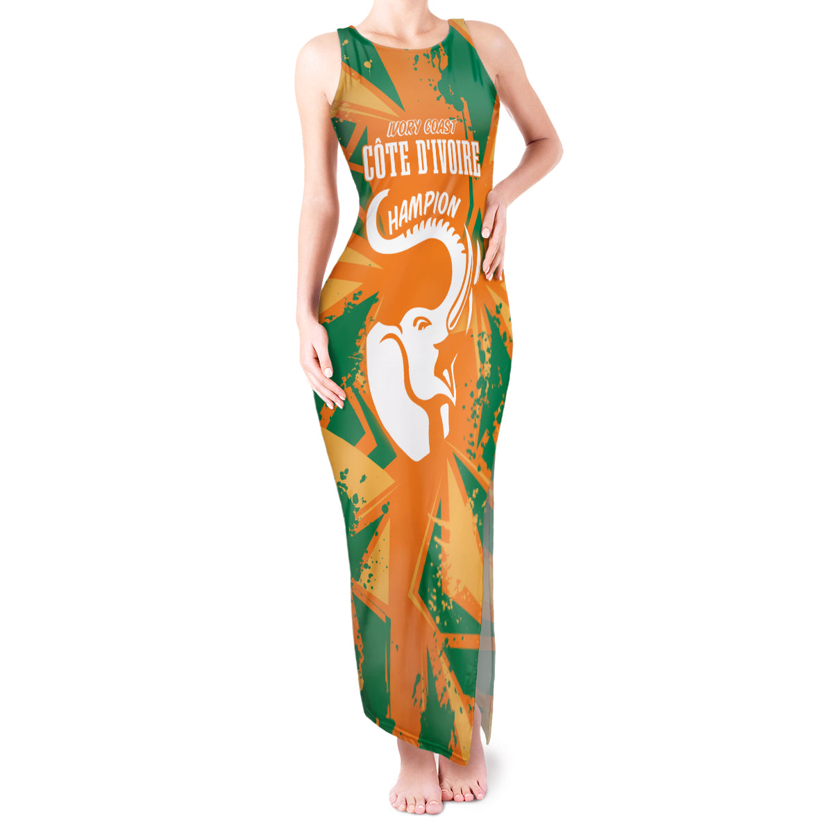 Ivory Coast Football Custom Tank Maxi Dress Les Elephants Champions - Wonder Print Shop