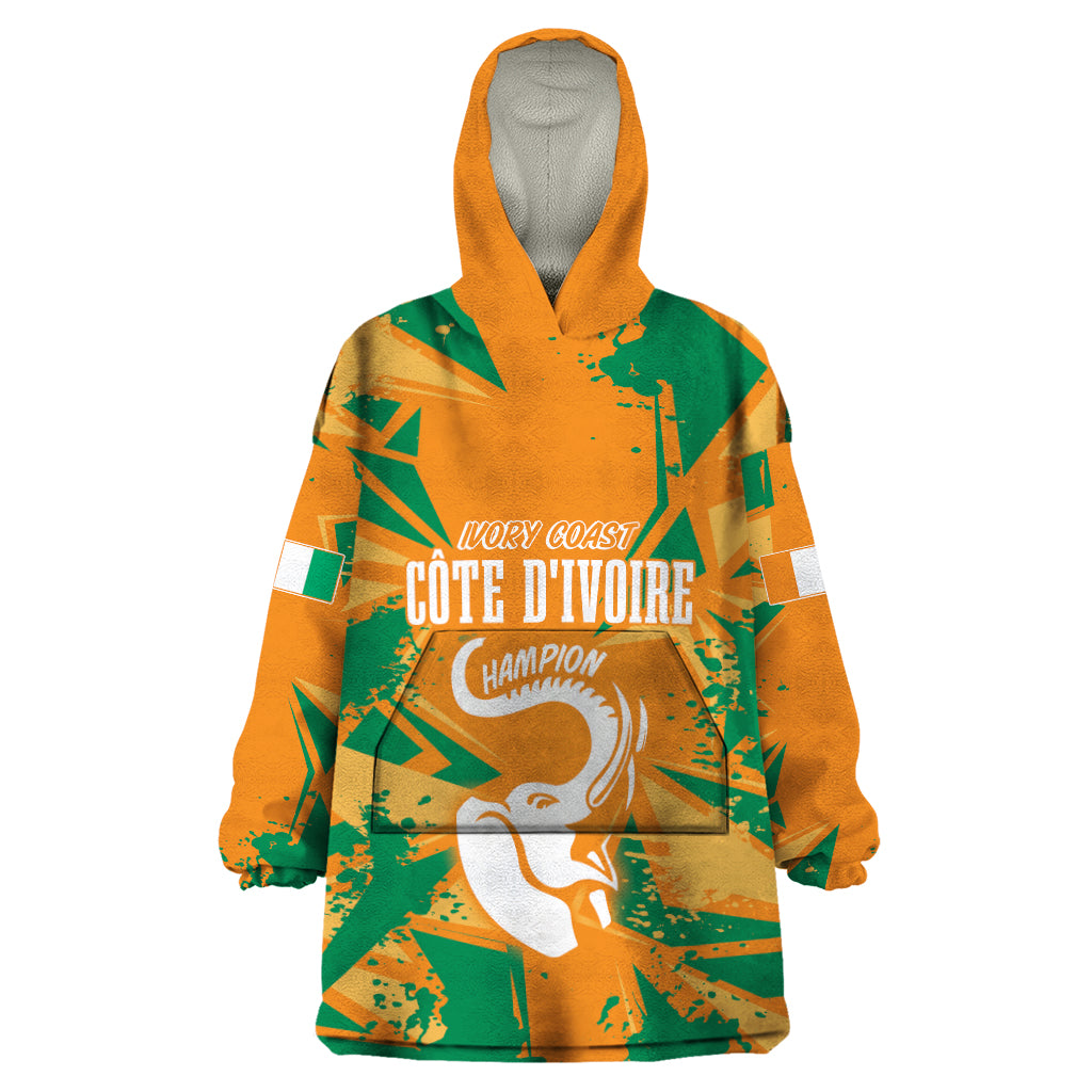 Ivory Coast Football Custom Wearable Blanket Hoodie Les Elephants Champions - Wonder Print Shop