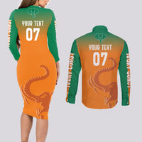 Ivory Coast Football Custom Couples Matching Long Sleeve Bodycon Dress and Long Sleeve Button Shirt Ivory Elephants - Basic Style LT7 - Wonder Print Shop