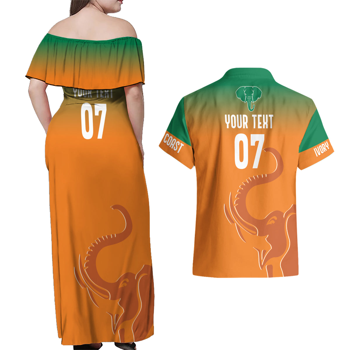 Ivory Coast Football Custom Couples Matching Off Shoulder Maxi Dress and Hawaiian Shirt Ivory Elephants - Basic Style LT7 - Wonder Print Shop