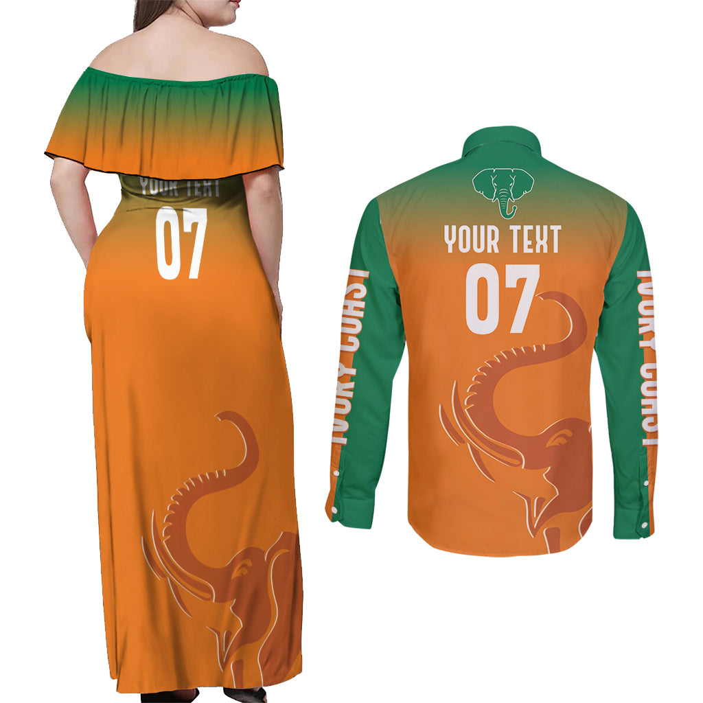 Ivory Coast Football Custom Couples Matching Off Shoulder Maxi Dress and Long Sleeve Button Shirt Ivory Elephants - Basic Style LT7 - Wonder Print Shop