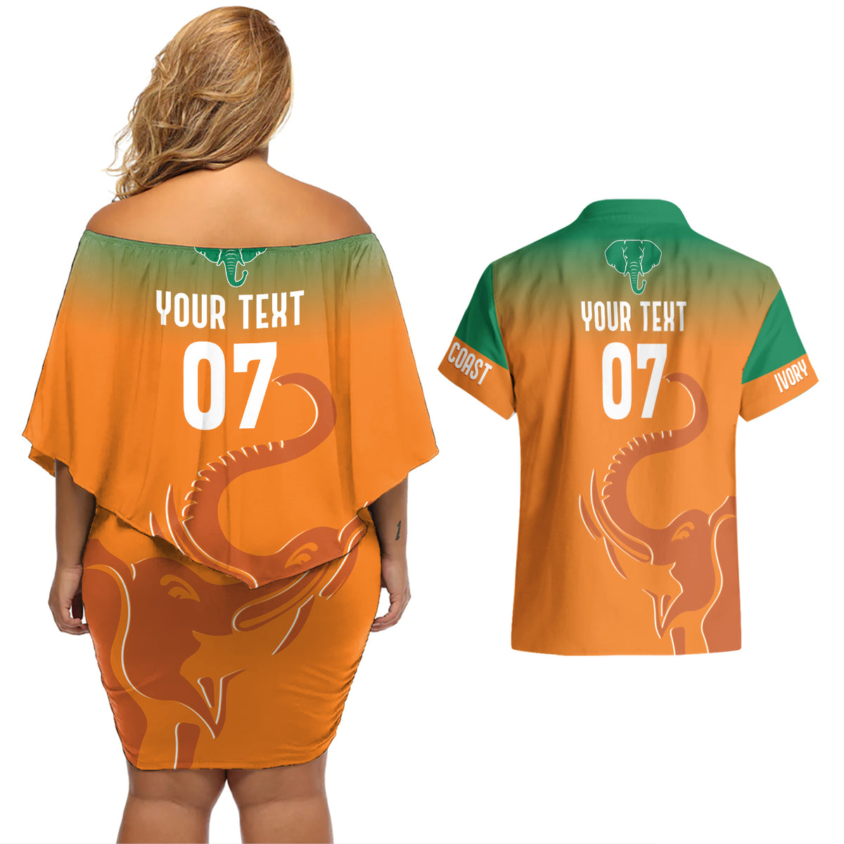 Ivory Coast Football Custom Couples Matching Off Shoulder Short Dress and Hawaiian Shirt Ivory Elephants - Basic Style LT7 - Wonder Print Shop