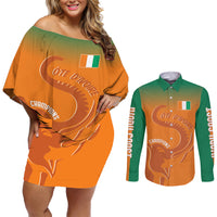 Ivory Coast Football Custom Couples Matching Off Shoulder Short Dress and Long Sleeve Button Shirt Ivory Elephants - Basic Style LT7 - Wonder Print Shop