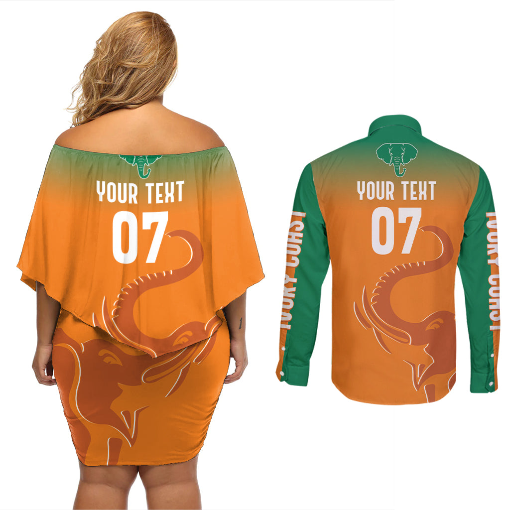 Ivory Coast Football Custom Couples Matching Off Shoulder Short Dress and Long Sleeve Button Shirt Ivory Elephants - Basic Style LT7 - Wonder Print Shop