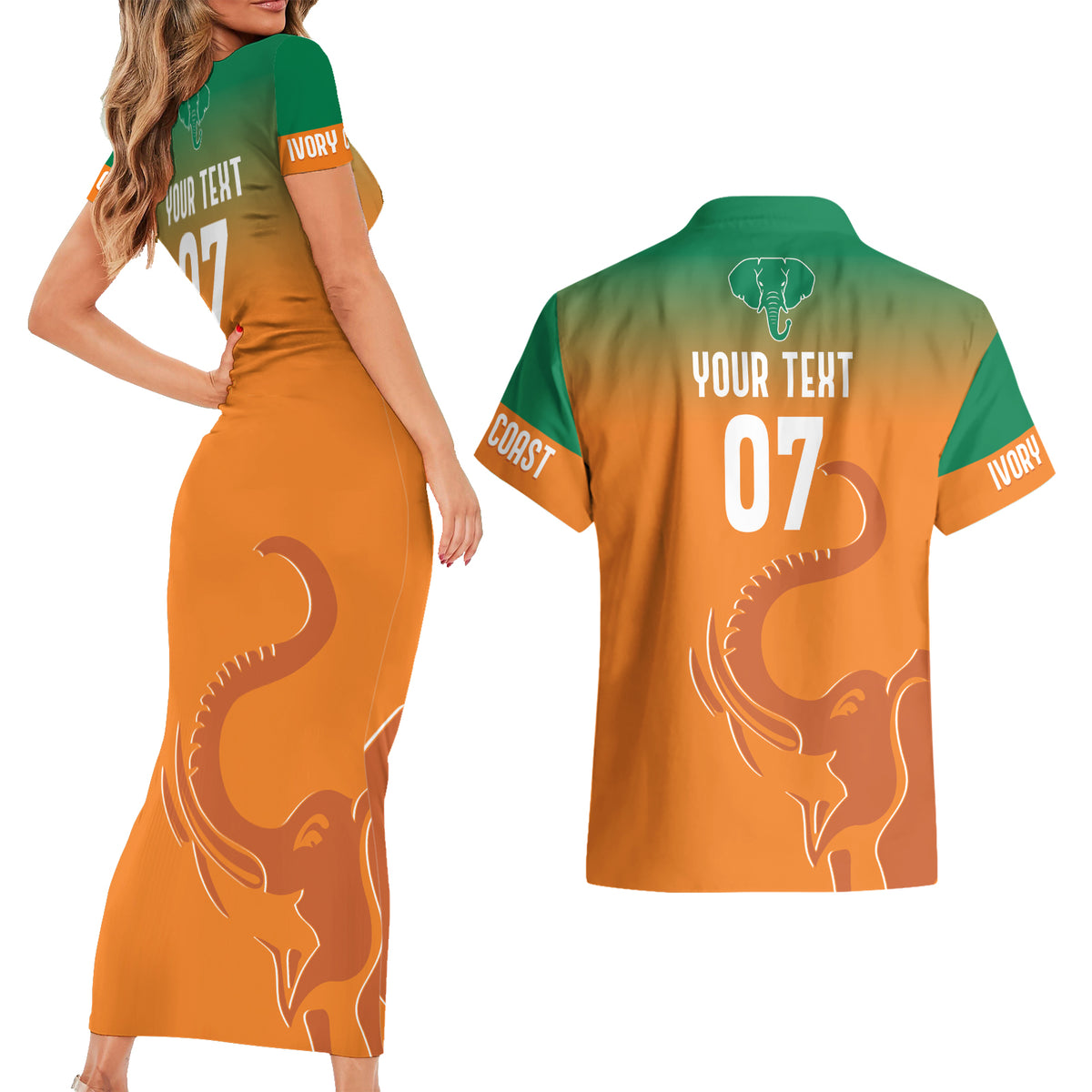 Ivory Coast Football Custom Couples Matching Short Sleeve Bodycon Dress and Hawaiian Shirt Ivory Elephants - Basic Style LT7 - Wonder Print Shop