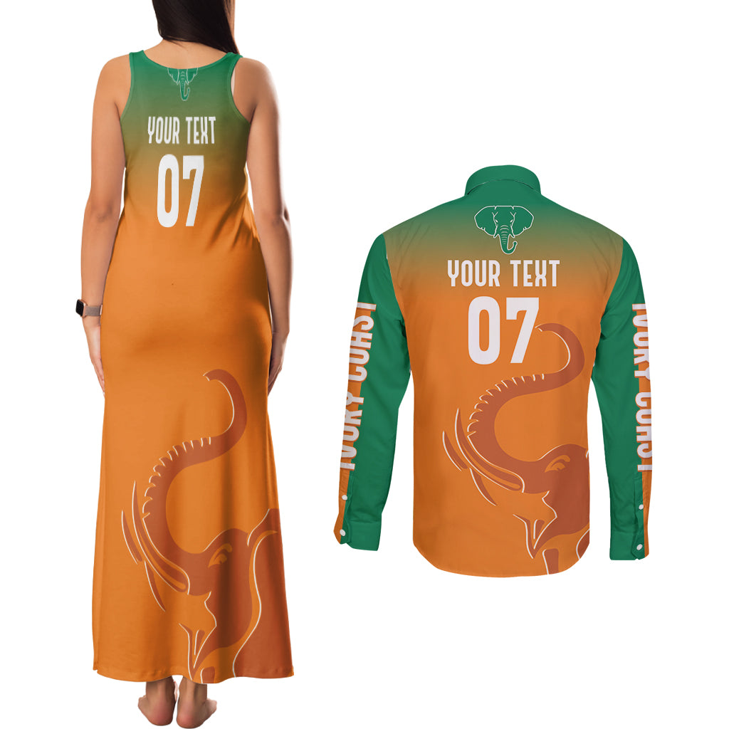 Ivory Coast Football Custom Couples Matching Tank Maxi Dress and Long Sleeve Button Shirt Ivory Elephants - Basic Style LT7 - Wonder Print Shop