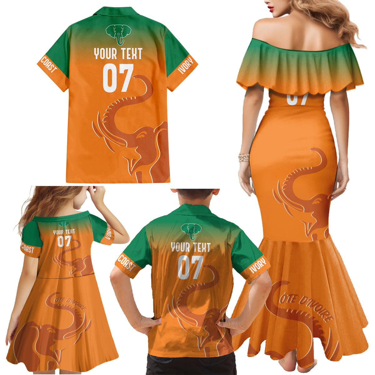 Ivory Coast Football Custom Family Matching Mermaid Dress and Hawaiian Shirt Ivory Elephants - Basic Style LT7 - Wonder Print Shop