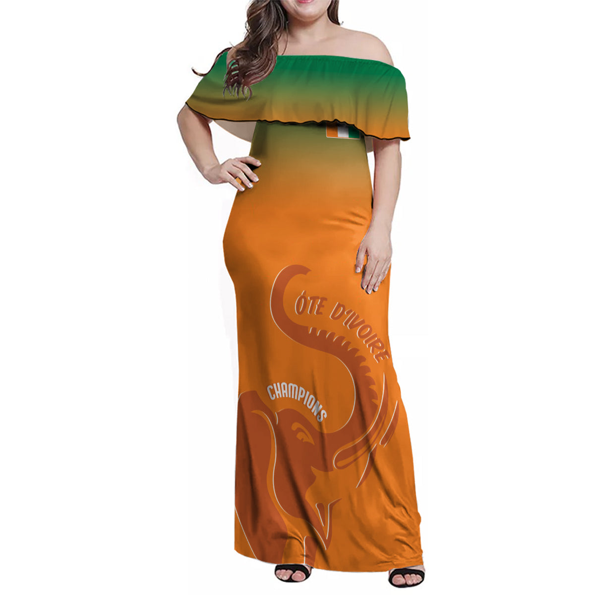 Ivory Coast Football Custom Family Matching Off Shoulder Maxi Dress and Hawaiian Shirt Ivory Elephants - Basic Style LT7 - Wonder Print Shop