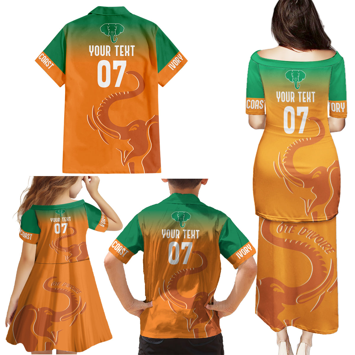 Ivory Coast Football Custom Family Matching Puletasi and Hawaiian Shirt Ivory Elephants - Basic Style - Wonder Print Shop