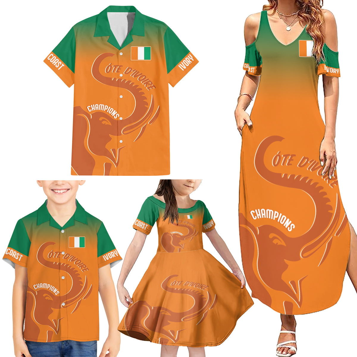 Ivory Coast Football Custom Family Matching Summer Maxi Dress and Hawaiian Shirt Ivory Elephants - Basic Style - Wonder Print Shop