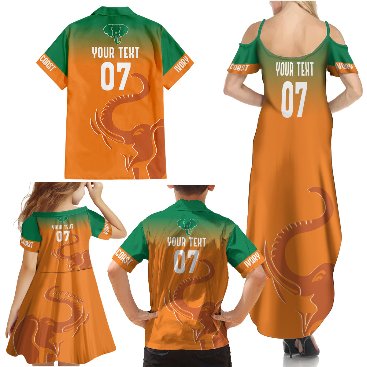Ivory Coast Football Custom Family Matching Summer Maxi Dress and Hawaiian Shirt Ivory Elephants - Basic Style - Wonder Print Shop