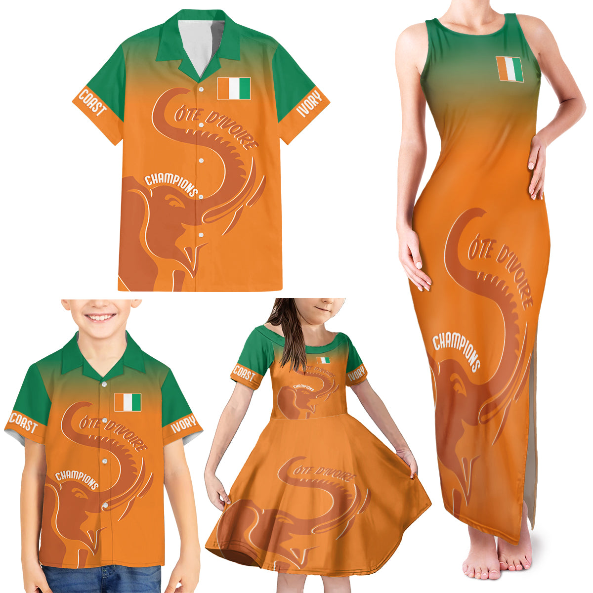 Ivory Coast Football Custom Family Matching Tank Maxi Dress and Hawaiian Shirt Ivory Elephants - Basic Style - Wonder Print Shop