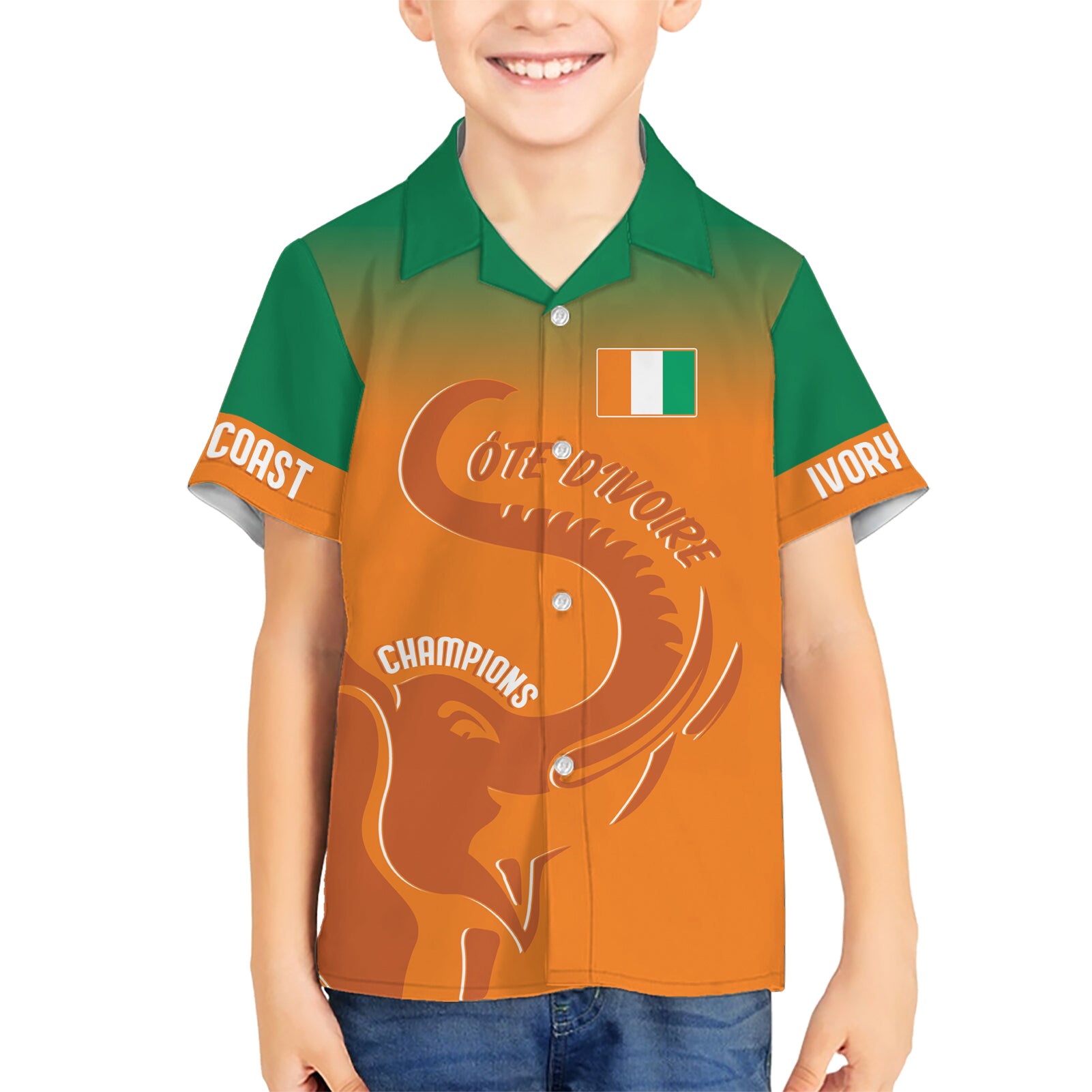 Ivory Coast Football Custom Kid Hawaiian Shirt Ivory Elephants - Basic Style - Wonder Print Shop