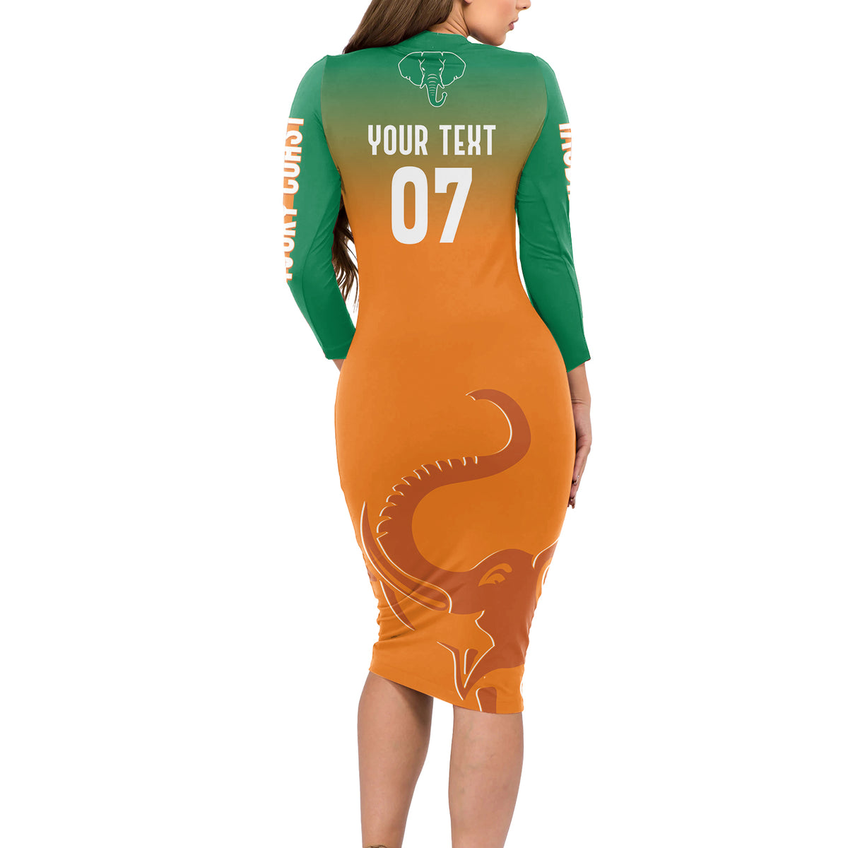 Ivory Coast Football Custom Long Sleeve Bodycon Dress Ivory Elephants - Basic Style - Wonder Print Shop