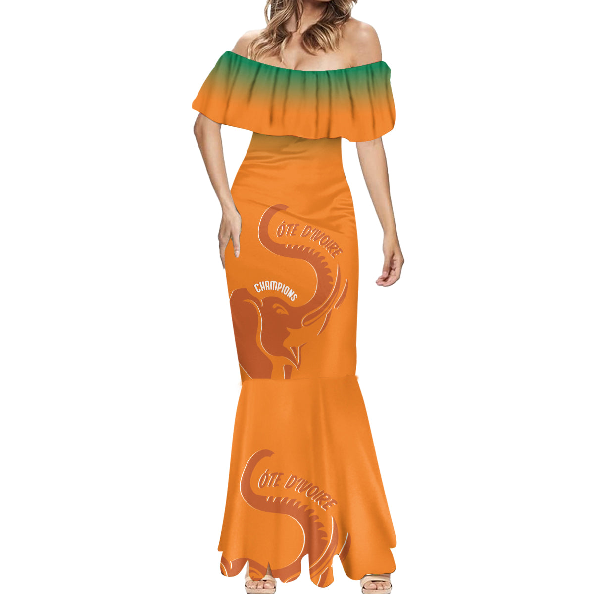 Ivory Coast Football Custom Mermaid Dress Ivory Elephants - Basic Style - Wonder Print Shop