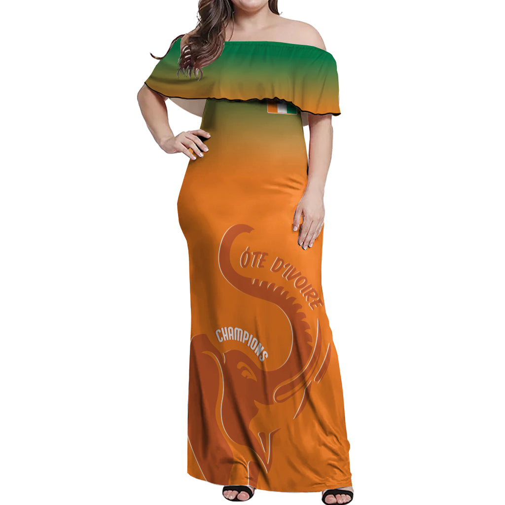 Ivory Coast Football Custom Off Shoulder Maxi Dress Ivory Elephants - Basic Style - Wonder Print Shop