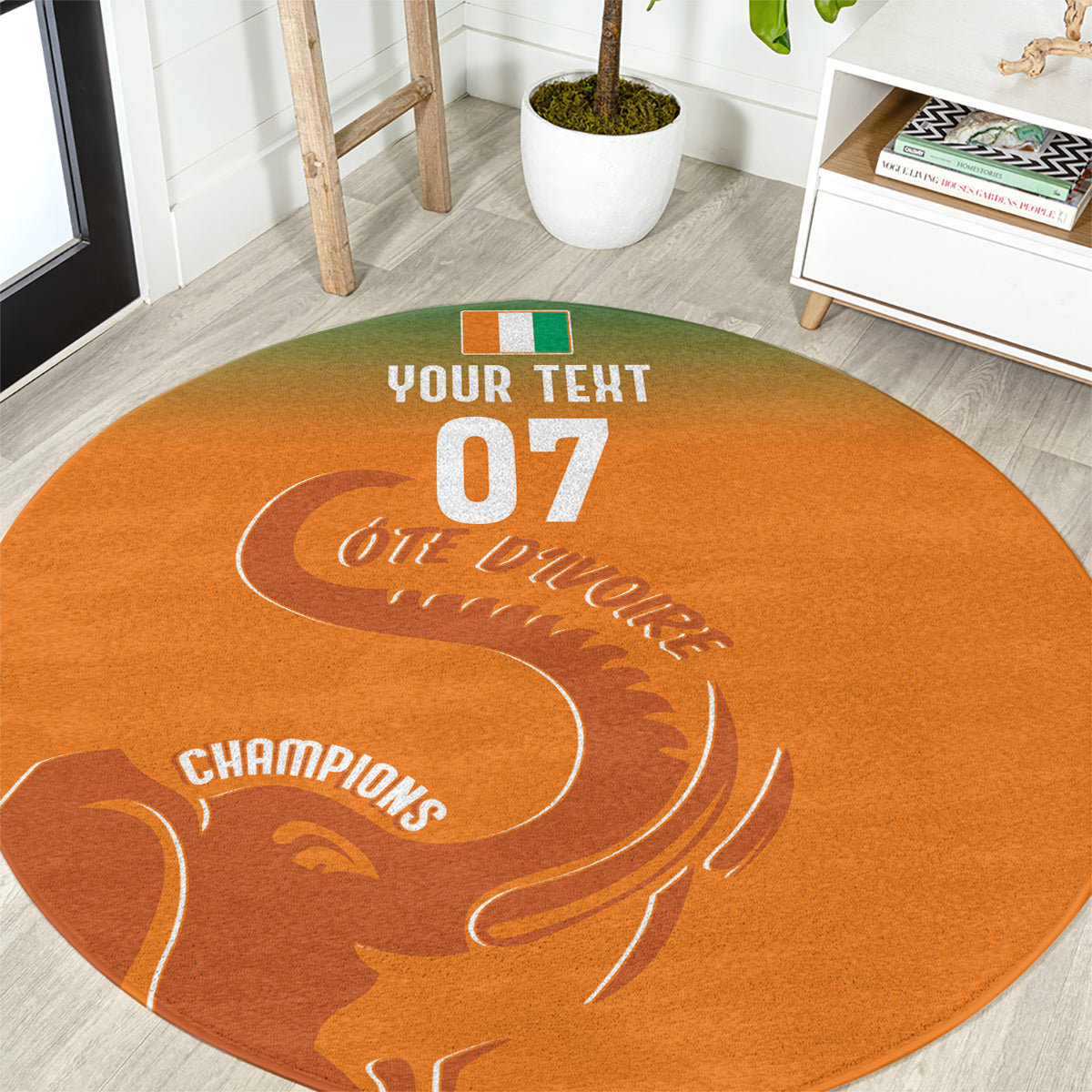 Ivory Coast Football Custom Round Carpet Ivory Elephants - Basic Style