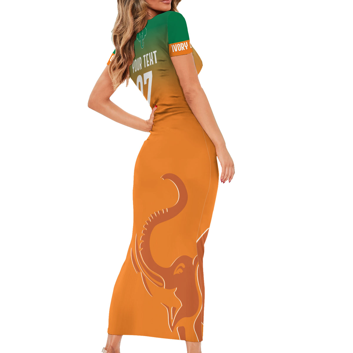 Ivory Coast Football Custom Short Sleeve Bodycon Dress Ivory Elephants - Basic Style - Wonder Print Shop