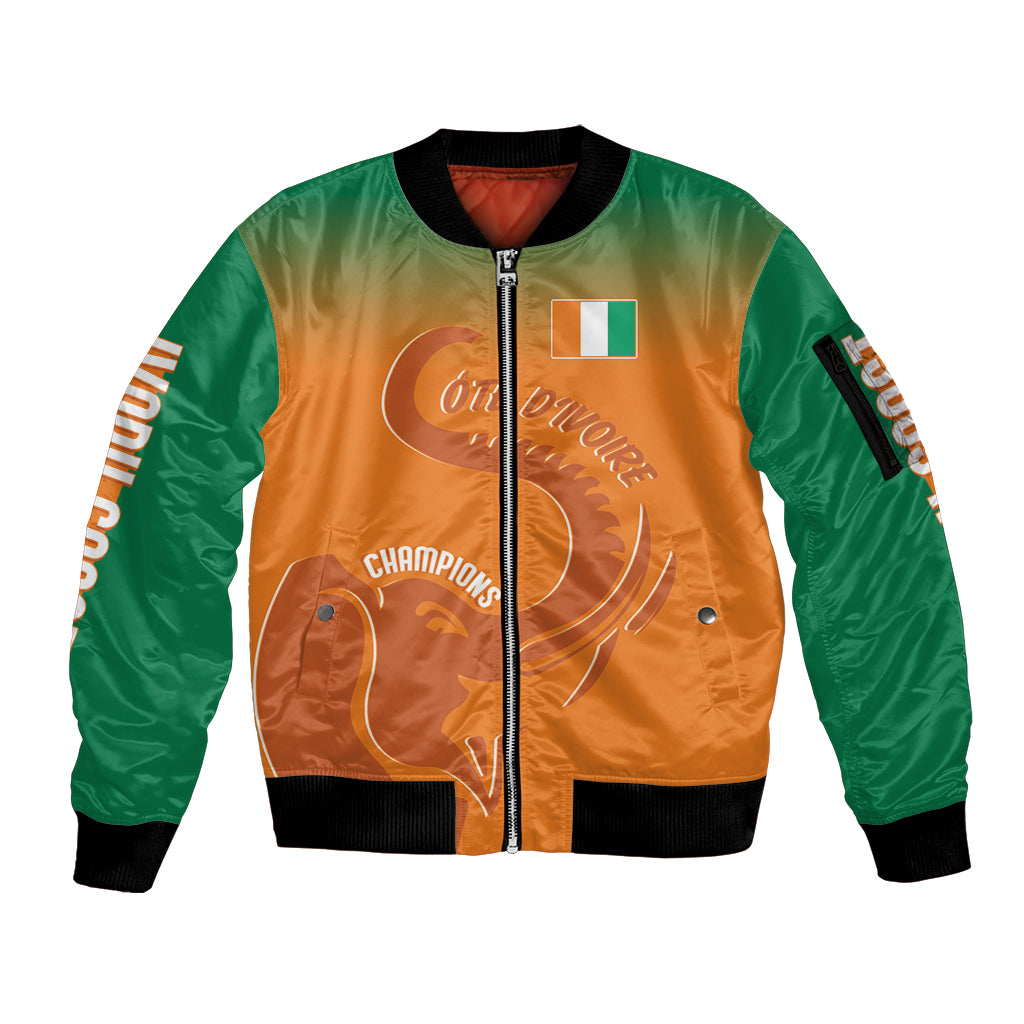 Ivory Coast Football Custom Sleeve Zip Bomber Jacket Ivory Elephants - Basic Style - Wonder Print Shop
