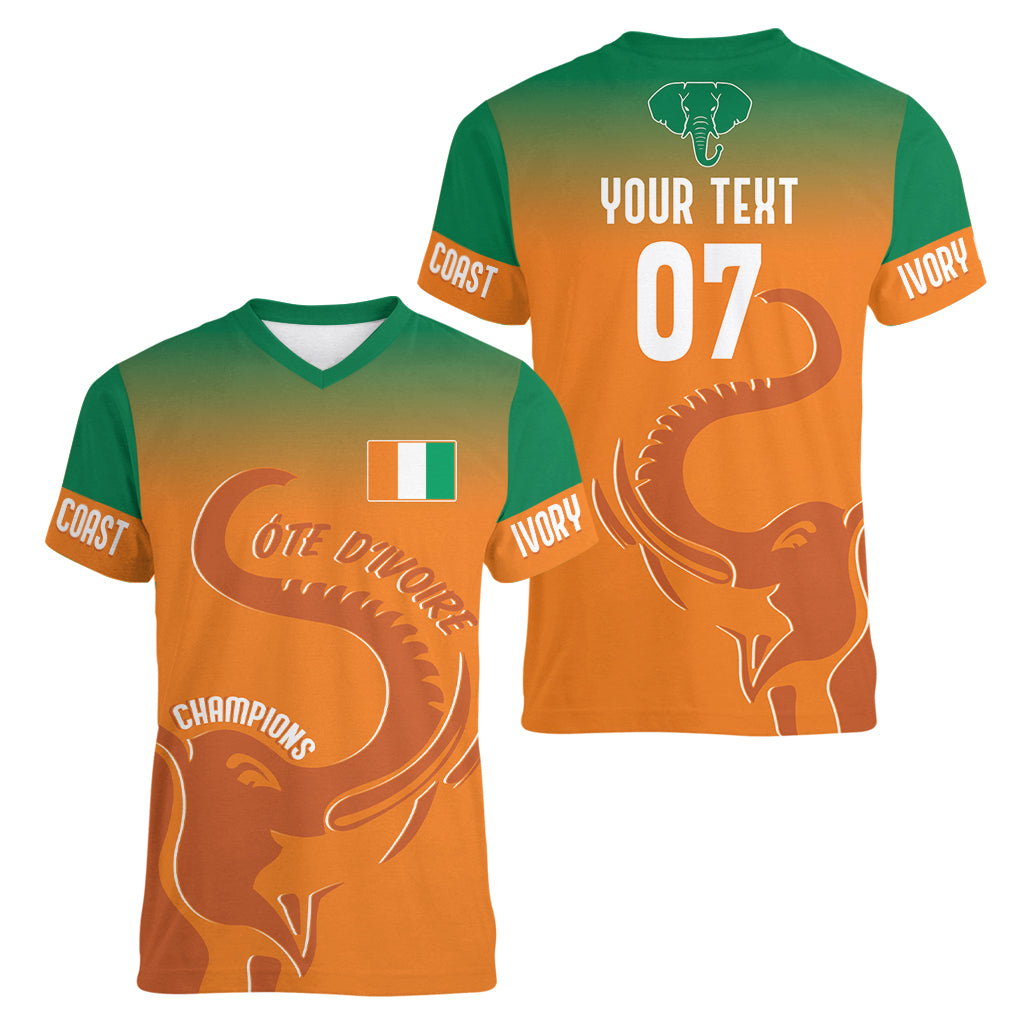 Ivory Coast Football Custom Women V Neck T Shirt Ivory Elephants - Basic Style - Wonder Print Shop
