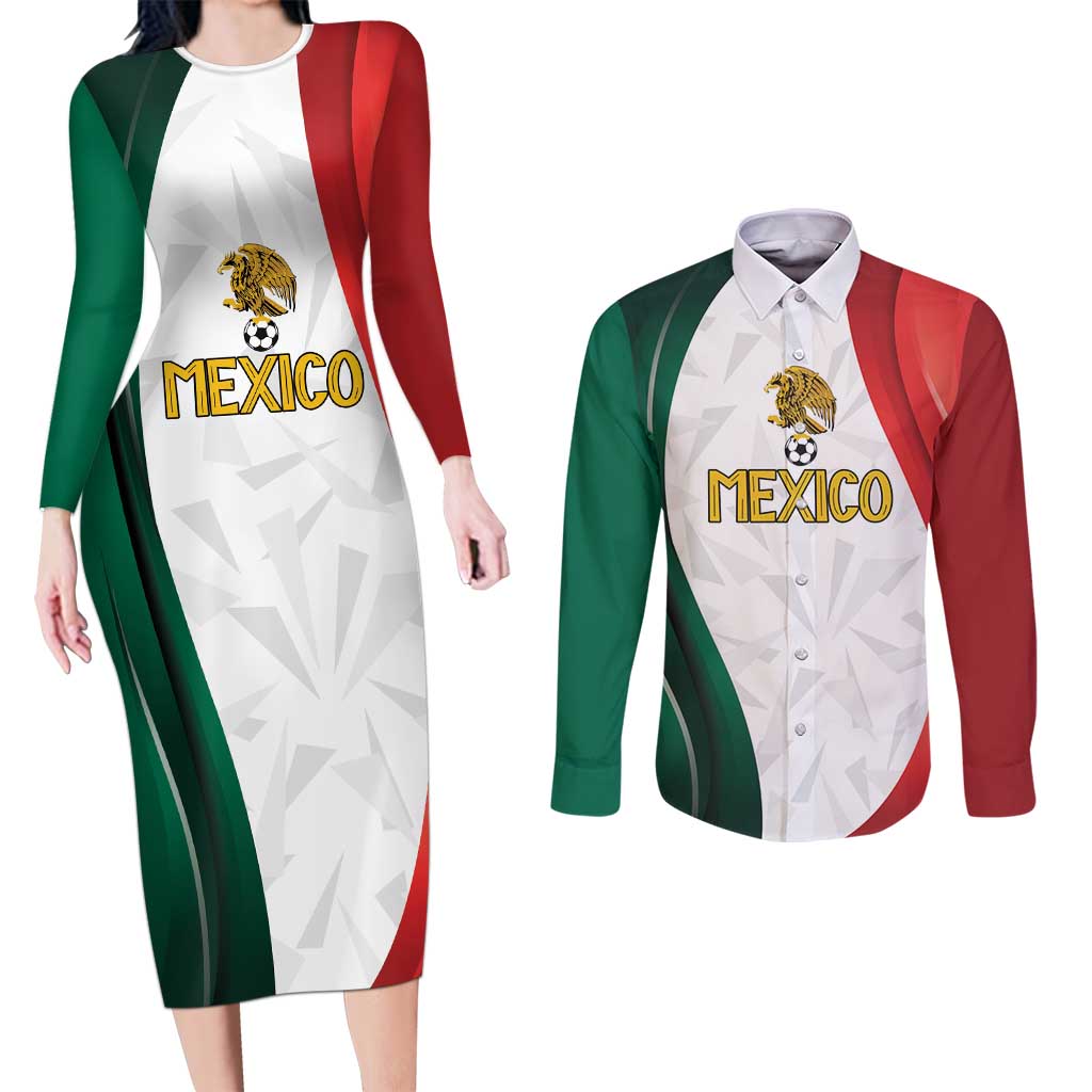 Custom Mexico Football Couples Matching Long Sleeve Bodycon Dress and Long Sleeve Button Shirt El Tricolor Viva Champions