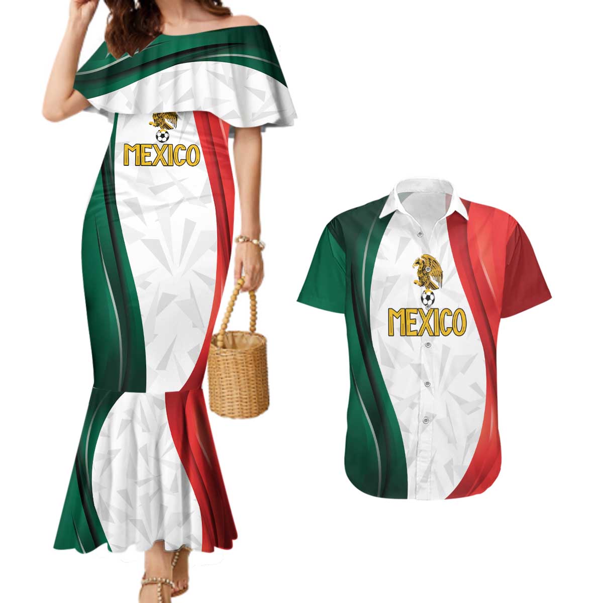 Custom Mexico Football Couples Matching Mermaid Dress and Hawaiian Shirt El Tricolor Viva Champions