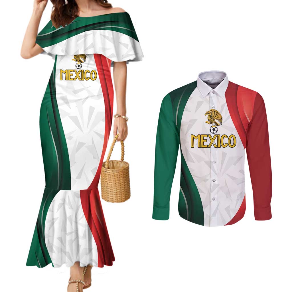 Custom Mexico Football Couples Matching Mermaid Dress and Long Sleeve Button Shirt El Tricolor Viva Champions