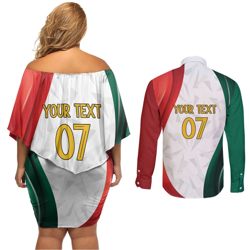 Custom Mexico Football Couples Matching Off Shoulder Short Dress and Long Sleeve Button Shirt El Tricolor Viva Champions