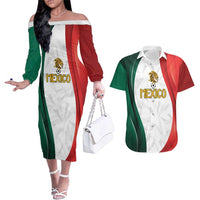 Custom Mexico Football Couples Matching Off The Shoulder Long Sleeve Dress and Hawaiian Shirt El Tricolor Viva Champions