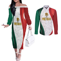 Custom Mexico Football Couples Matching Off The Shoulder Long Sleeve Dress and Long Sleeve Button Shirt El Tricolor Viva Champions